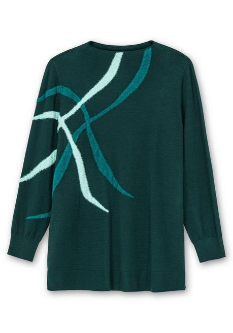 sheego Pullover mit Flauschgarn-Intarsien - tiefgrün gemustert sheego Große Rabatte