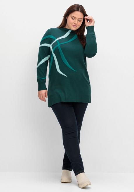 sheego Pullover mit Flauschgarn-Intarsien - tiefgrün gemustert sheego Große Rabatte