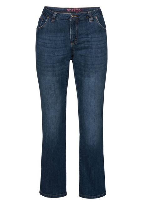 sheego Bootcut-Jeans in 5-Pocket-Form, mit Used-Effekten - dark blue Denim sheego Kauf eins, bekomm eins gratis