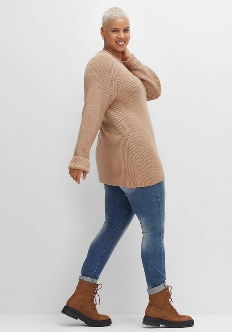 sheego Pullover mit Kaschmir, in leichter A-Linie - cappuccino meliert sheego Sonderangebote
