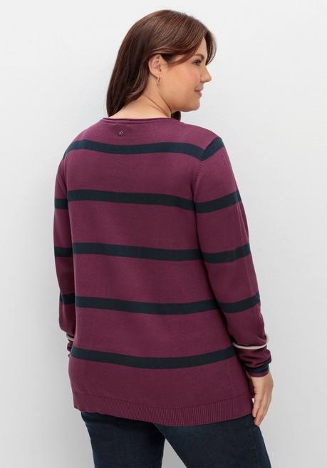 sheego Gestreifter Pullover mit Stern-Stickerei, aus Baumwolle - brombeer gestreift sheego VIP-Rabatte