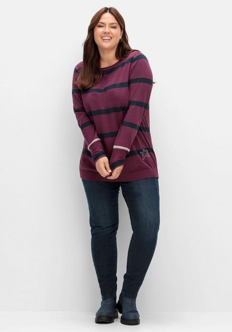 sheego Gestreifter Pullover mit Stern-Stickerei, aus Baumwolle - brombeer gestreift sheego VIP-Rabatte