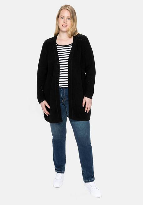sheego Cardigan aus Grobstrick, in offener Form - schwarz sheego Tiefpreis