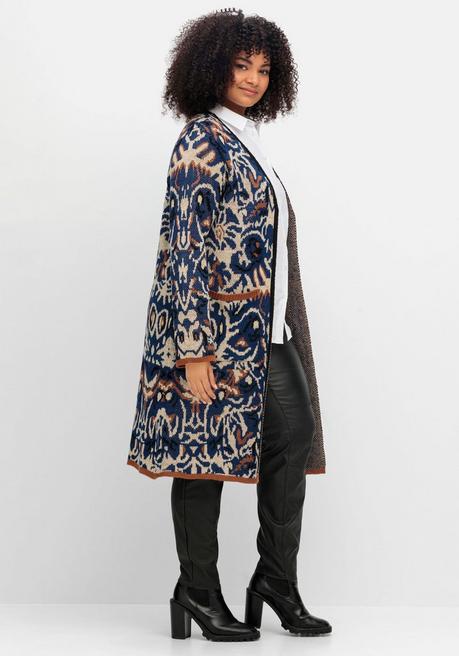 sheego by Joe Browns Langer, offener Strickmantel mit Jacquardmuster - nachtblau gemustert sheego Kostenlose Rückgabe