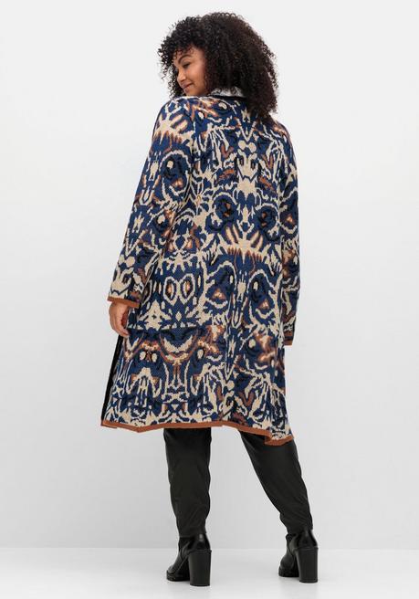 sheego by Joe Browns Langer, offener Strickmantel mit Jacquardmuster - nachtblau gemustert sheego Kostenlose Rückgabe