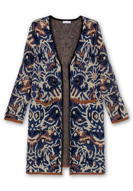 sheego by Joe Browns Langer, offener Strickmantel mit Jacquardmuster - nachtblau gemustert sheego Kostenlose Rückgabe
