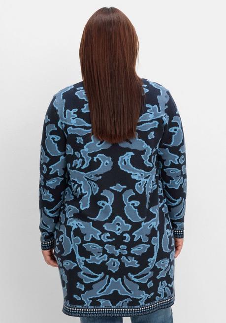 sheego Strickjacke mit Jacquardmuster und Schalkragen - tiefblau gemustert sheego Begrenzte Freigabe