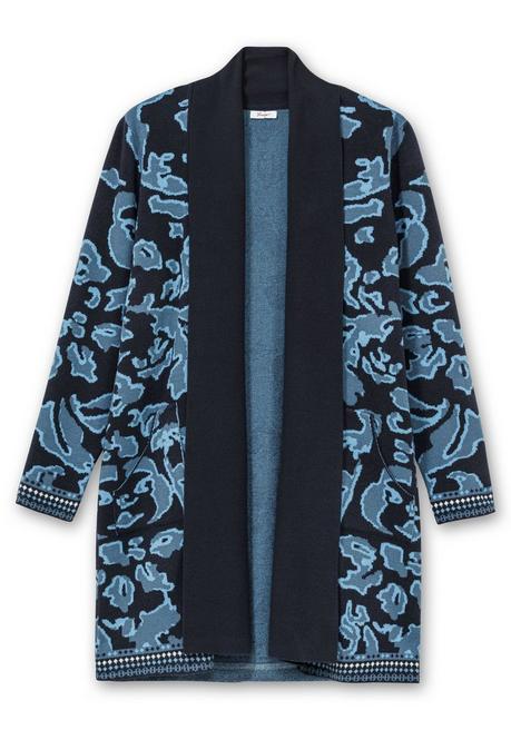 sheego Strickjacke mit Jacquardmuster und Schalkragen - tiefblau gemustert sheego Begrenzte Freigabe
