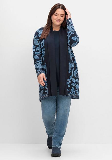 sheego Strickjacke mit Jacquardmuster und Schalkragen - tiefblau gemustert sheego Begrenzte Freigabe