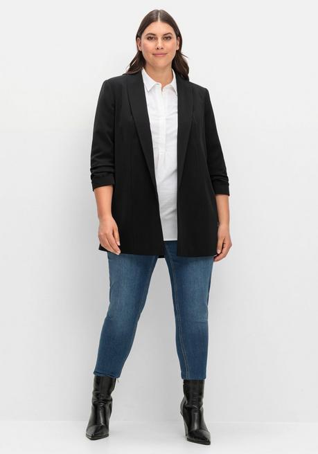 sheego Langer Blazer mit Schalkragen und gerafftem 3/4-Arm - schwarz sheego Zeitbegrenzte Promotion