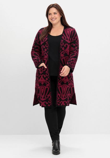 sheego by Joe Browns Offene Longstrickjacke mit Jacquardmuster - schwarz gemustert sheego Bis zu 60% Rabatt