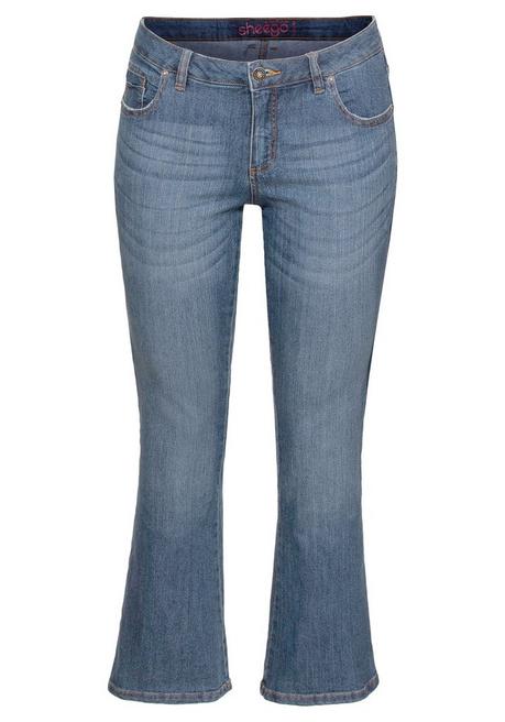 sheego Bootcut-Jeans in 5-Pocket-Form, mit Used-Effekten - blue Denim sheego Vierteljährliche Förderung