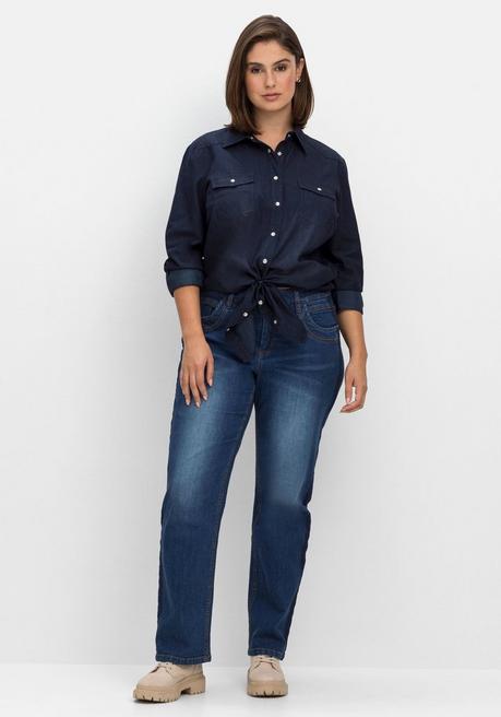 sheego Jeansbluse mit Knopfleiste und Brusttaschen - dark blue Denim sheego Nur noch ein Tag übrig