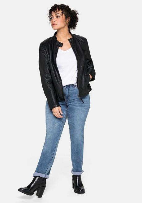 sheego Lederjacke aus Lammnappa, mit Stehkragen - schwarz sheego 50% Rabatt mit kostenlosem Versand