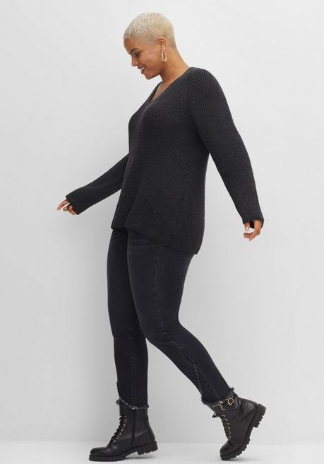 sheego Pullover mit Kaschmir, in leichter A-Linie - schwarz meliert sheego Clearance-Verkauf