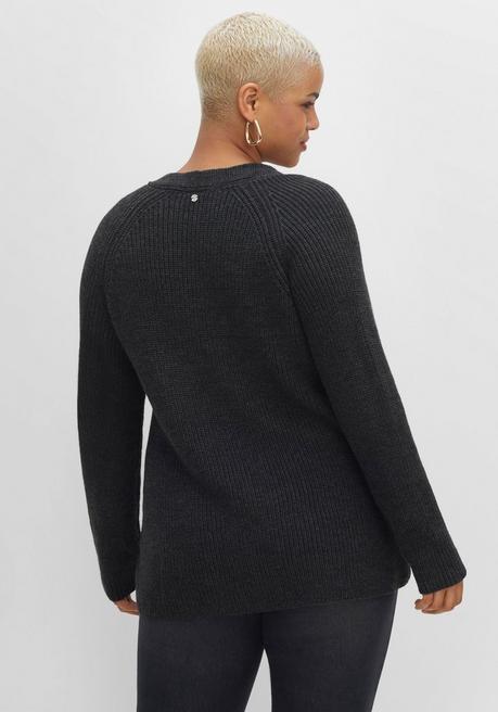 sheego Pullover mit Kaschmir, in leichter A-Linie - schwarz meliert sheego Clearance-Verkauf