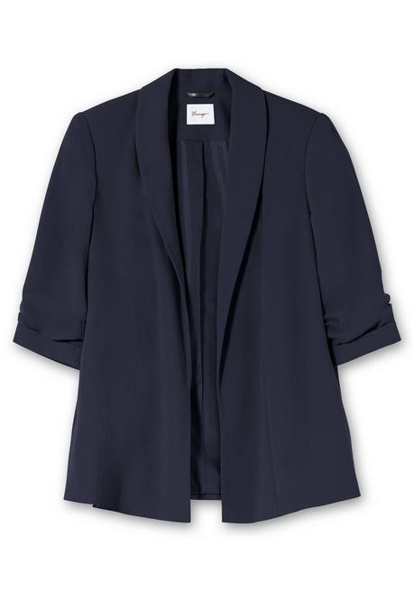 sheego Langer Blazer mit Schalkragen und gerafftem 3/4-Arm - tiefblau sheego 50% Rabatt für begrenzte Zeit