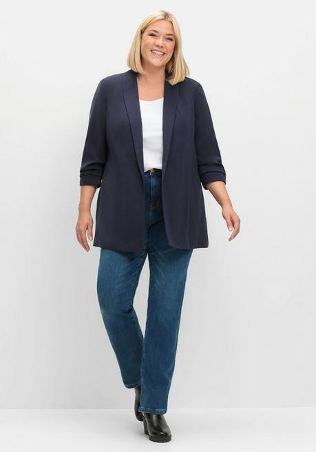 sheego Langer Blazer mit Schalkragen und gerafftem 3/4-Arm - tiefblau sheego 50% Rabatt für begrenzte Zeit