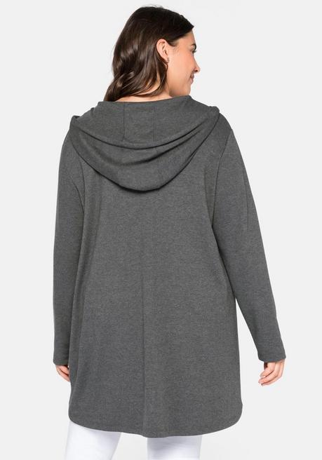 sheego Longshirt mit Kängurutasche, im Vokuhila-Schnitt - grau meliert sheego Verkauf