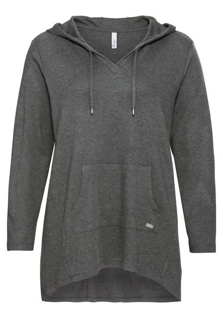 sheego Longshirt mit Kängurutasche, im Vokuhila-Schnitt - grau meliert sheego Verkauf