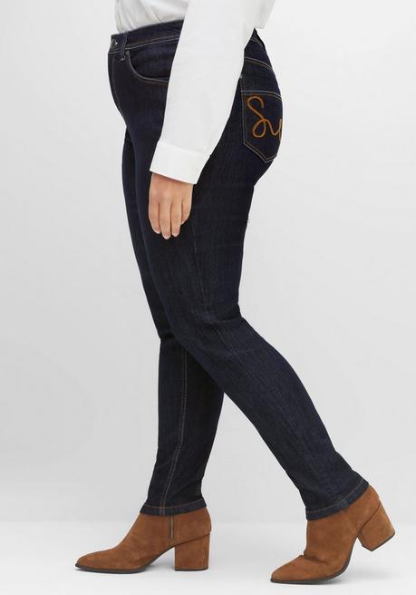 sheego Schmale Jeans mit Kontrastnähten - blue black Denim sheego Angebote