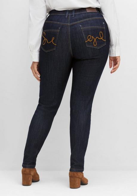sheego Schmale Jeans mit Kontrastnähten - blue black Denim sheego Angebote