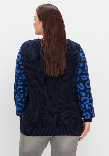 sheego by Joe Browns Pullover mit gemusterten Ballonärmeln - tiefblau gemustert sheego Fabrikverkauf