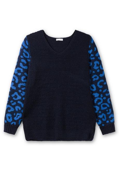 sheego by Joe Browns Pullover mit gemusterten Ballonärmeln - tiefblau gemustert sheego Fabrikverkauf