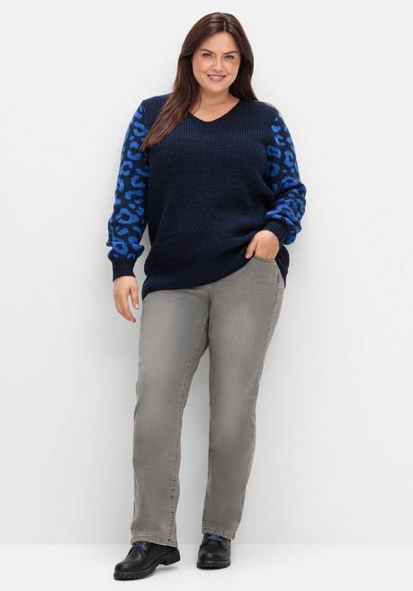 sheego by Joe Browns Pullover mit gemusterten Ballonärmeln - tiefblau gemustert sheego Fabrikverkauf