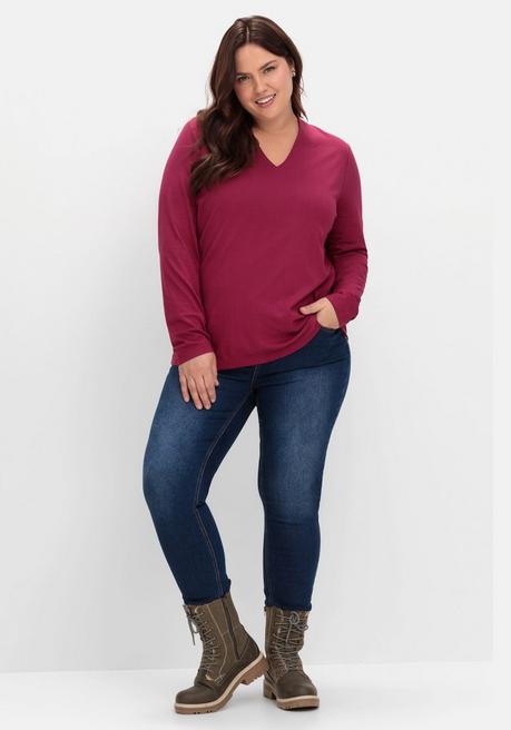 sheego Langarmshirt mit V-Ausschnitt, vorn doppellagig - beere sheego Meist gekauft