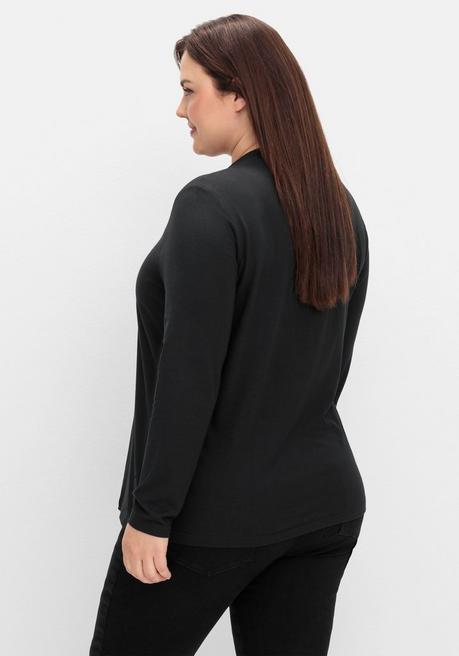 sheego Langarmshirt mit V-Ausschnitt, vorn doppellagig - schwarz sheego Blitzverkäufe