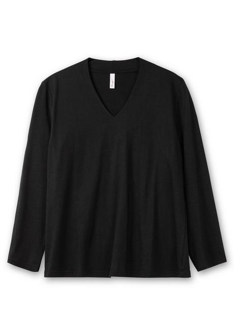 sheego Langarmshirt mit V-Ausschnitt, vorn doppellagig - schwarz sheego Blitzverkäufe