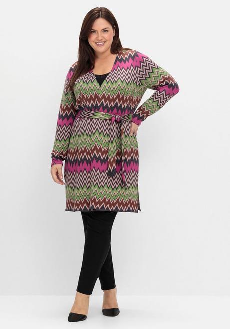 sheego by Joe Browns Lange Strickjacke im Zickzack-Jacquardmuster - beere gemustert sheego Kostenloser Versand