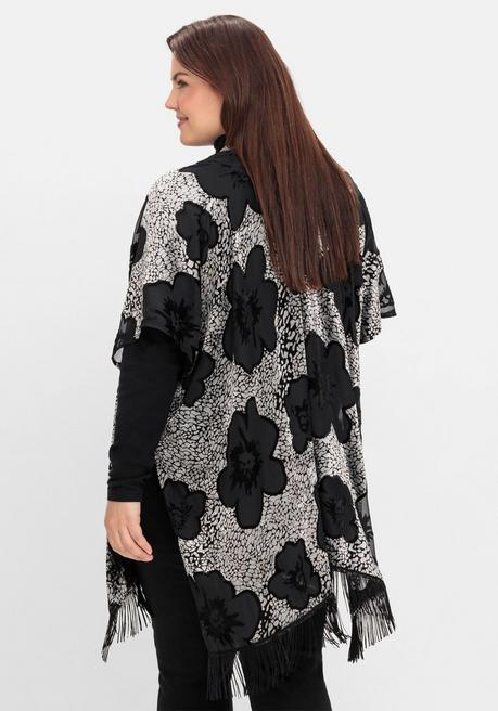 sheego by Joe Browns Cape im Kimonostil mit Samt- und Ausbrennerdetails - schwarz-silberfarben sheego Sonderangebot