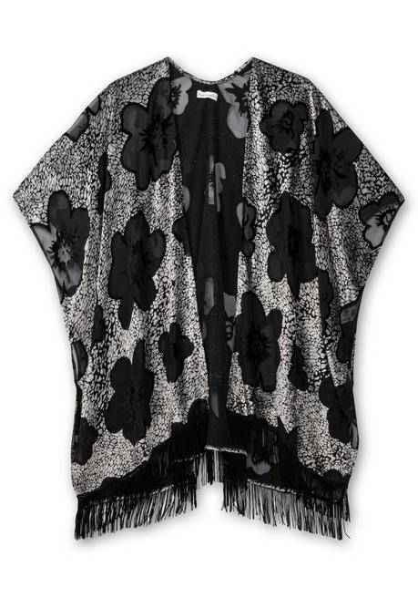 sheego by Joe Browns Cape im Kimonostil mit Samt- und Ausbrennerdetails - schwarz-silberfarben sheego Sonderangebot