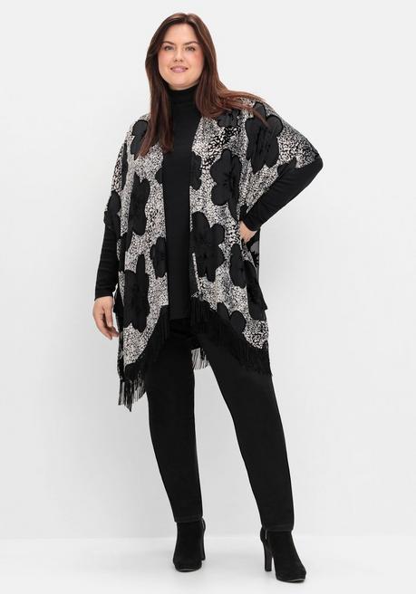 sheego by Joe Browns Cape im Kimonostil mit Samt- und Ausbrennerdetails - schwarz-silberfarben sheego Sonderangebot