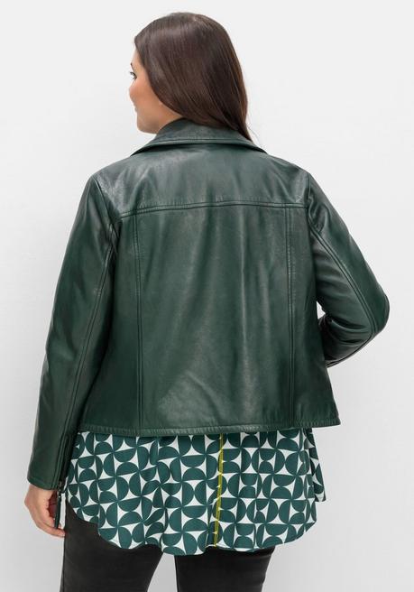 sheego Kurze Lederjacke aus Lammnappa, im Biker-Stil - tiefgrün sheego Rabatt