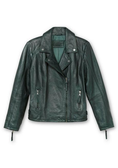 sheego Kurze Lederjacke aus Lammnappa, im Biker-Stil - tiefgrün sheego Rabatt