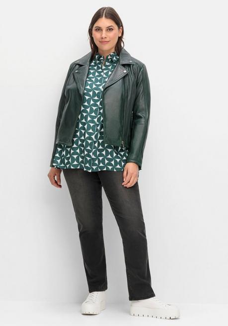 sheego Kurze Lederjacke aus Lammnappa, im Biker-Stil - tiefgrün sheego Rabatt