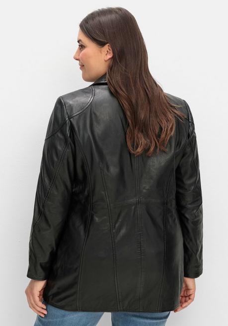 sheego Lange Lederjacke aus Lammnappa, mit Reverskragen - schwarz sheego Großer Ausverkauf