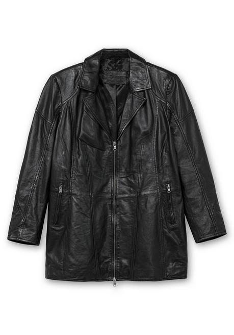 sheego Lange Lederjacke aus Lammnappa, mit Reverskragen - schwarz sheego Großer Ausverkauf