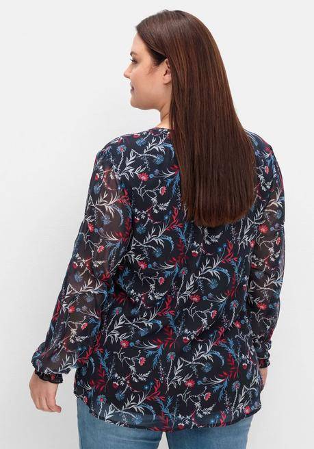 sheego Chiffontunika mit Blumendruck und Bindeband - tiefblau gemustert sheego Flash Sale