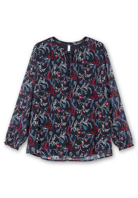 sheego Chiffontunika mit Blumendruck und Bindeband - tiefblau gemustert sheego Flash Sale