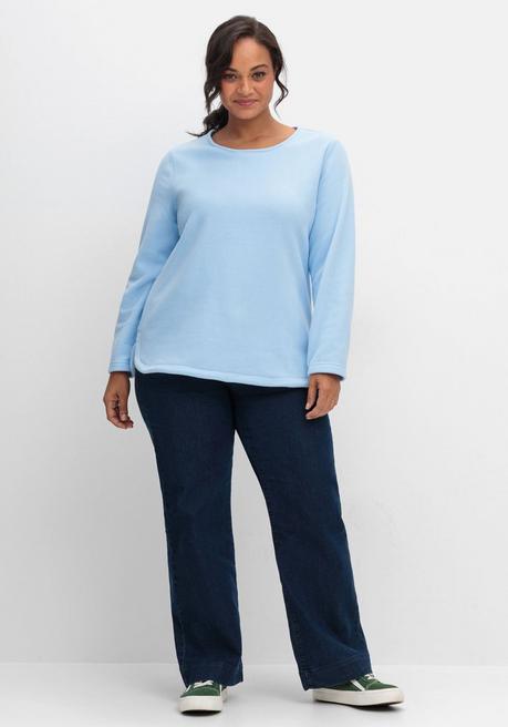 sheego Fleeceshirt mit abgerundetem Saum - eisblau sheego Exklusivangebot