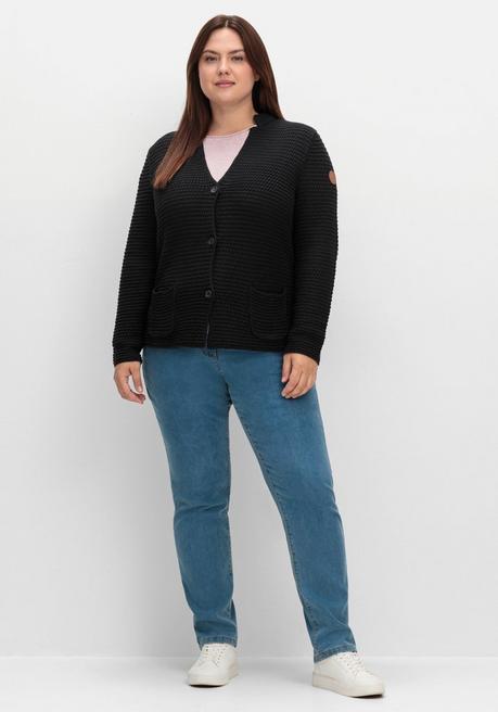 sheego Grobstrickjacke mit Stehkragen und Taschen - schwarz sheego Preisnachlass