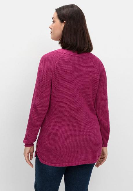 sheego Pullover im Strukturstrick, mit Zierknöpfen seitlich - magenta sheego Black Friday