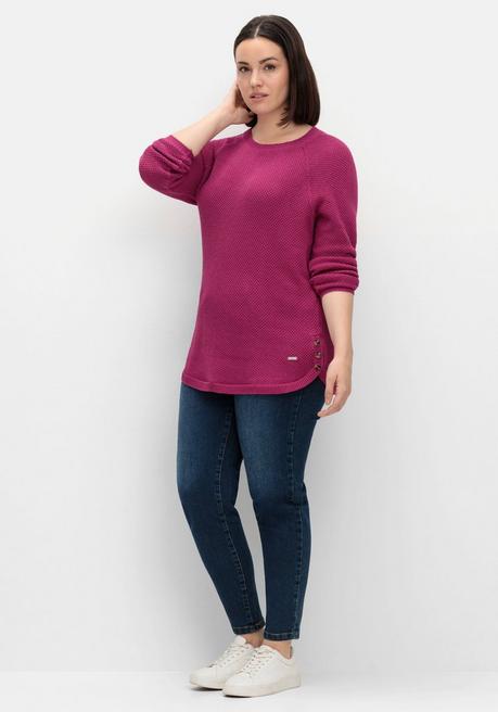 sheego Pullover im Strukturstrick, mit Zierknöpfen seitlich - magenta sheego Black Friday