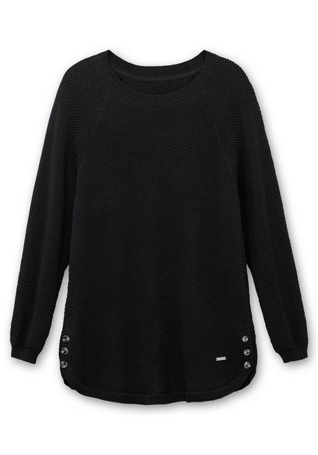 sheego Pullover im Strukturstrick, mit Zierknöpfen seitlich - schwarz sheego Cyber Monday