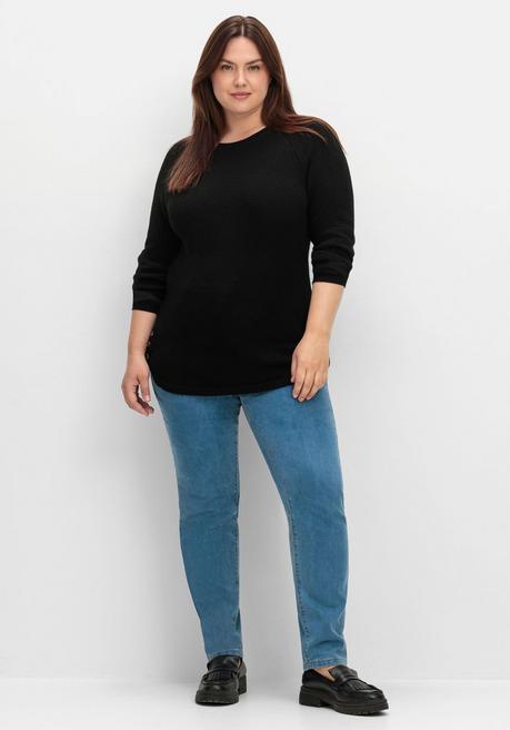 sheego Pullover im Strukturstrick, mit Zierknöpfen seitlich - schwarz sheego Cyber Monday