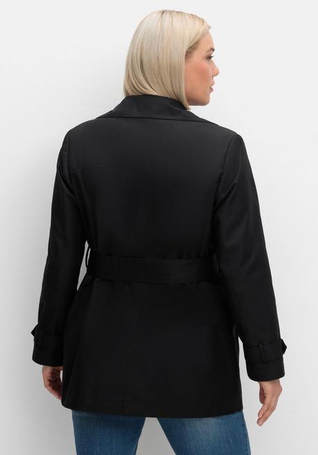 sheego Kurzer Trenchcoat mit Gürtel, wasserabweisend - schwarz sheego Weihnachtsangebot